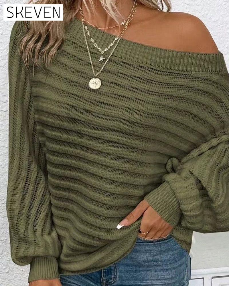 Solid color casual ribbed sweater