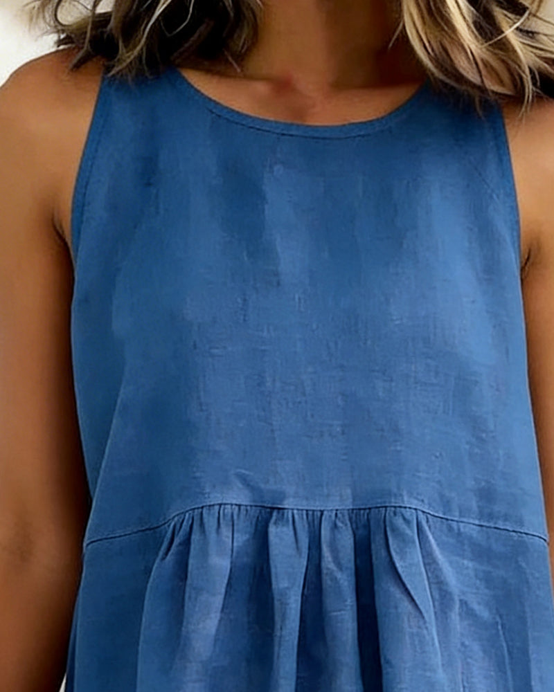 Sleeveless Solid Color Pocket Casual Dress