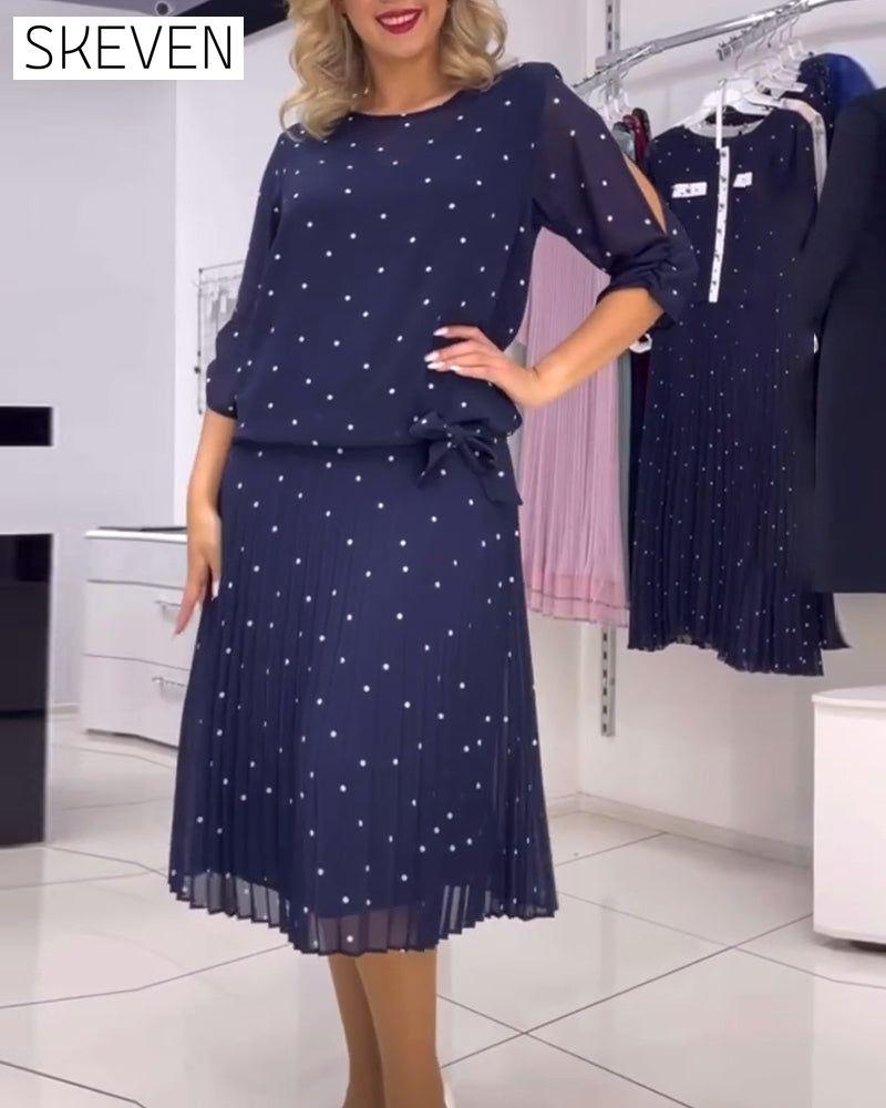 robe décontractée à pois et col rond