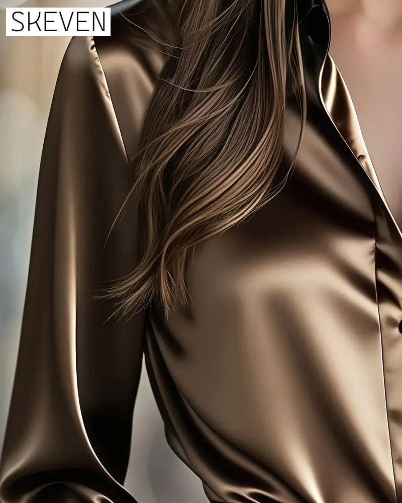 Fashionable Business Satin Color Block Shirt