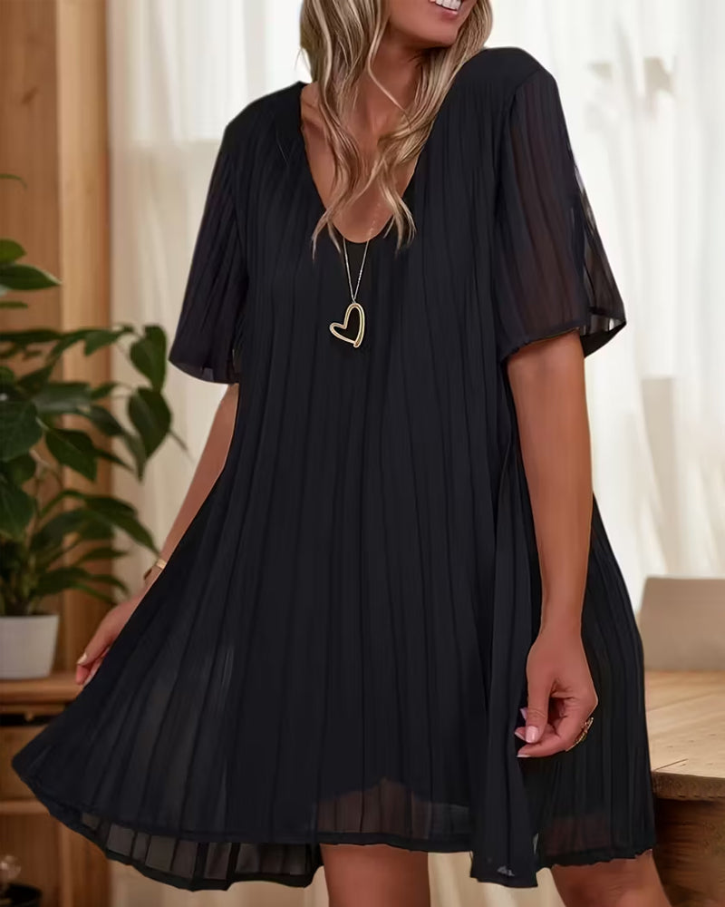 Accordion Pleated Short Sleeve Dress
