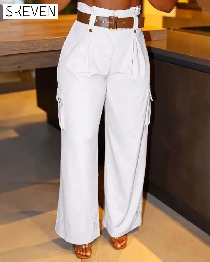 Solid color pocket casual cargo pants pants spring summer