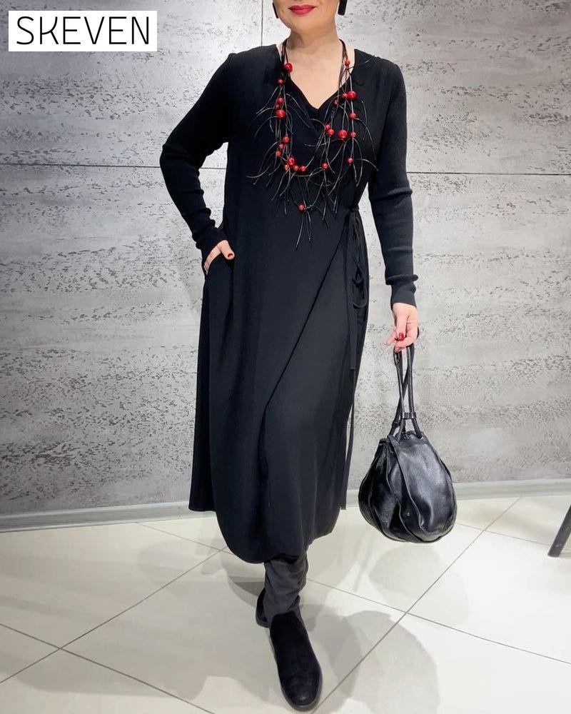 Solid color belted dress