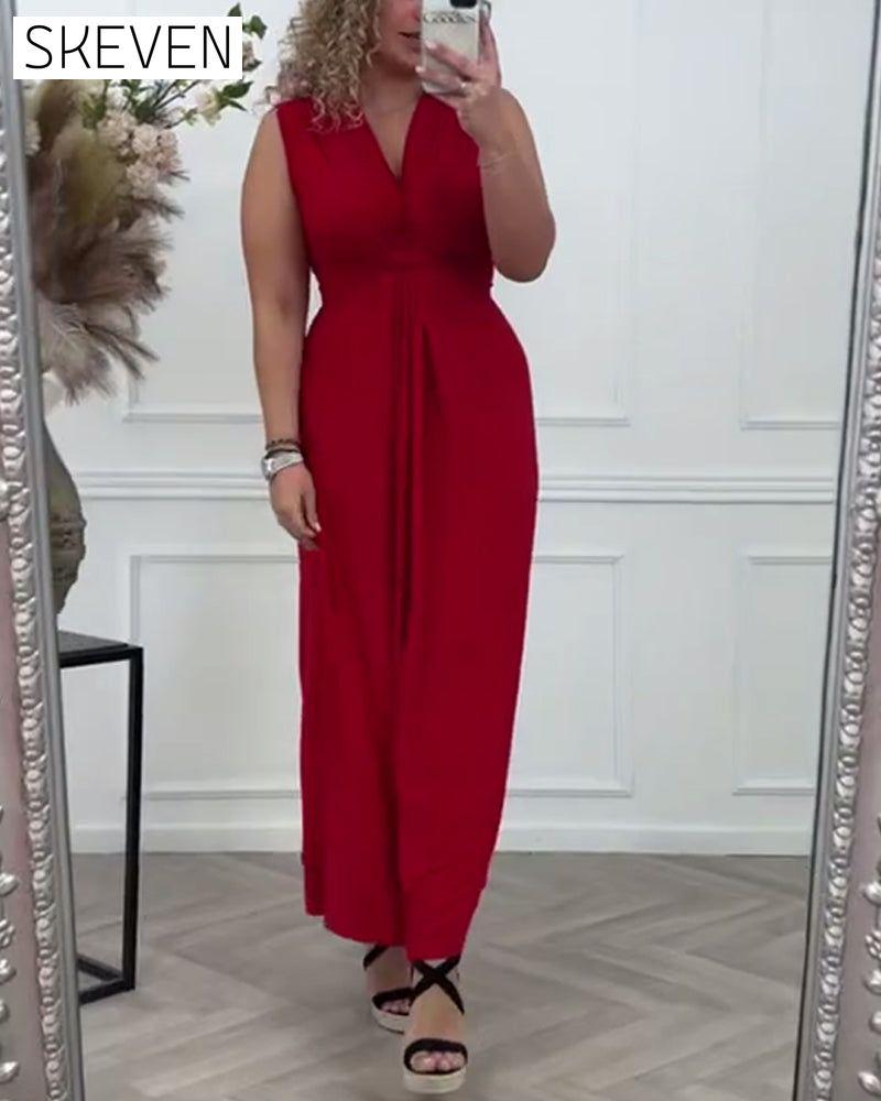 Ärmelloses, einfarbiges, elegantes Kleid mit Twist-Effekt