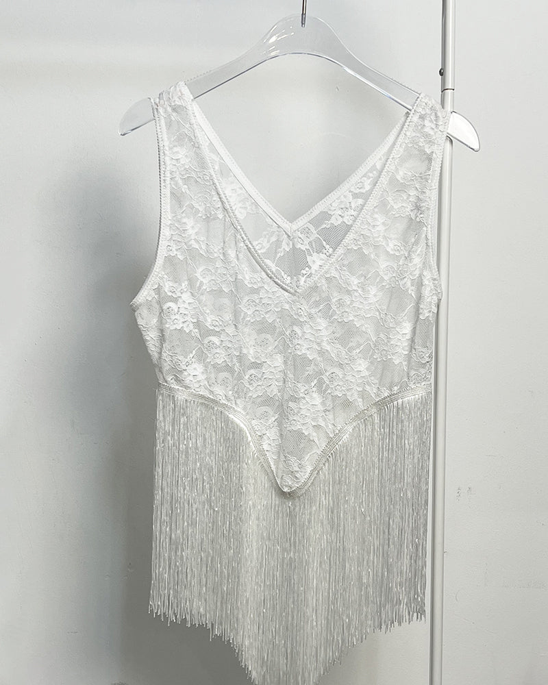 Sexy Lace Spaghetti Strap Fringe Tank Top