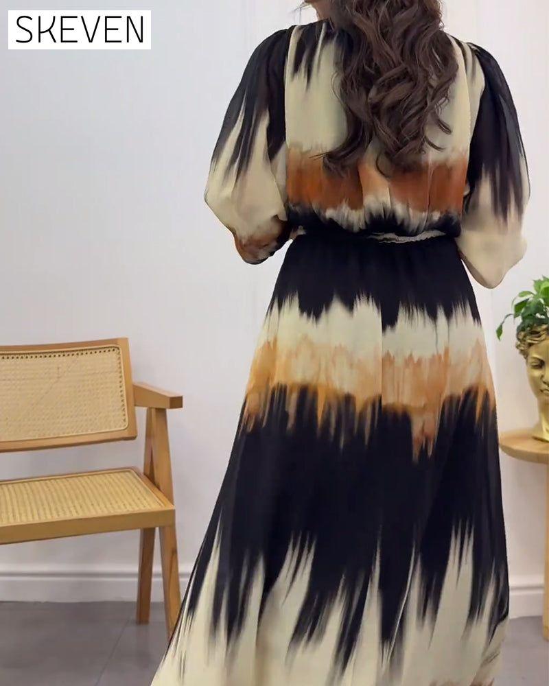 Vintage lantern sleeve tie dress casual dresses Spring summer