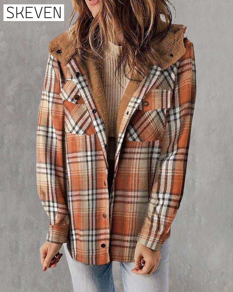 Plaid Hooded Woolen Coat