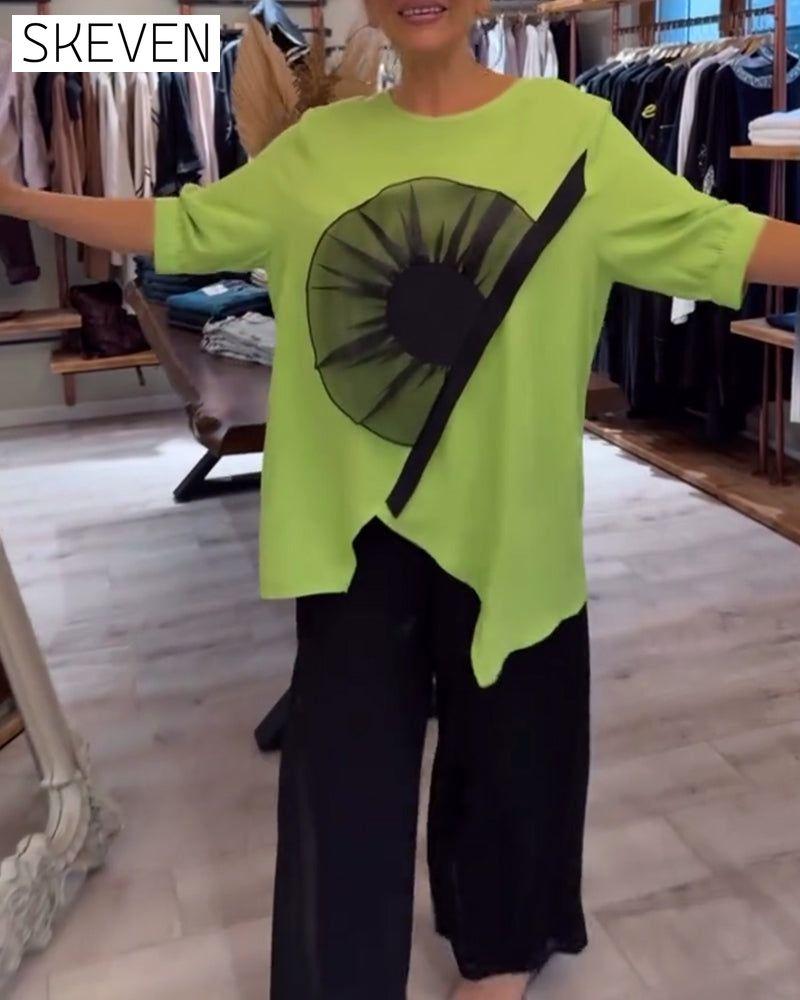 Kurzarm-Freizeit-T-Shirt mit Blumenmuster