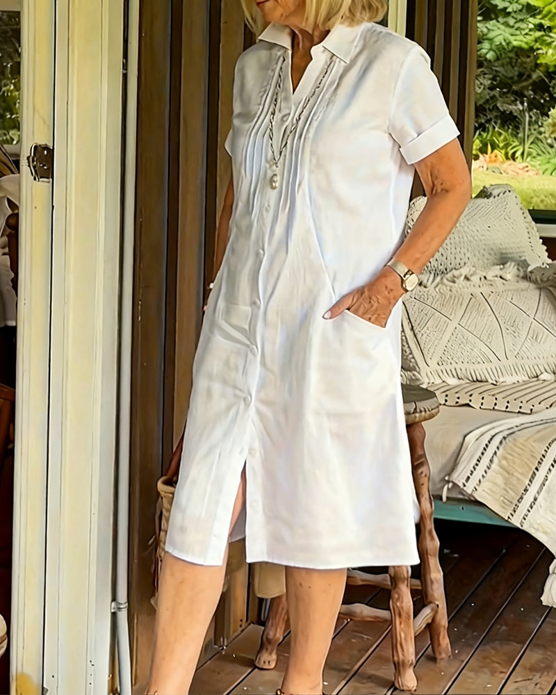 Einfarbiges, kurzärmeliges Hemdkleid mit Knopfleiste