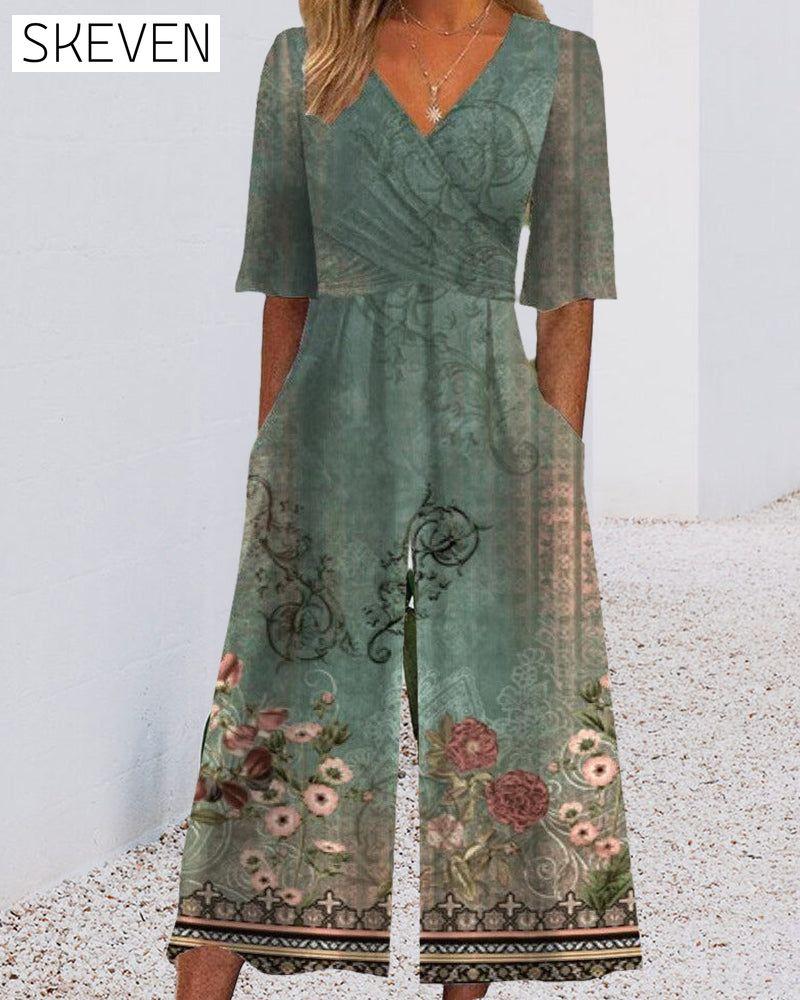 Jumpsuit mit Vintage-Blumenmuster und Taschen