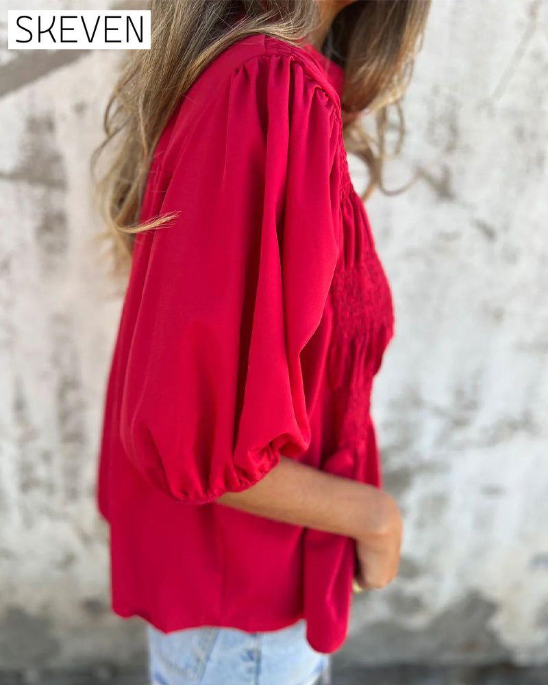 Casual Fashion Short Sleeve Solid Color Blouse
