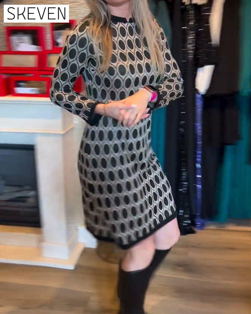 Polka dot print knee length dress