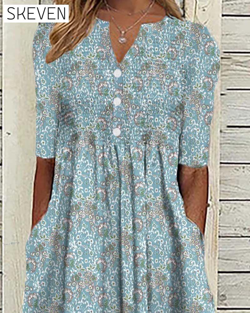 Elegant printed button-down dress casual dresses spring summer