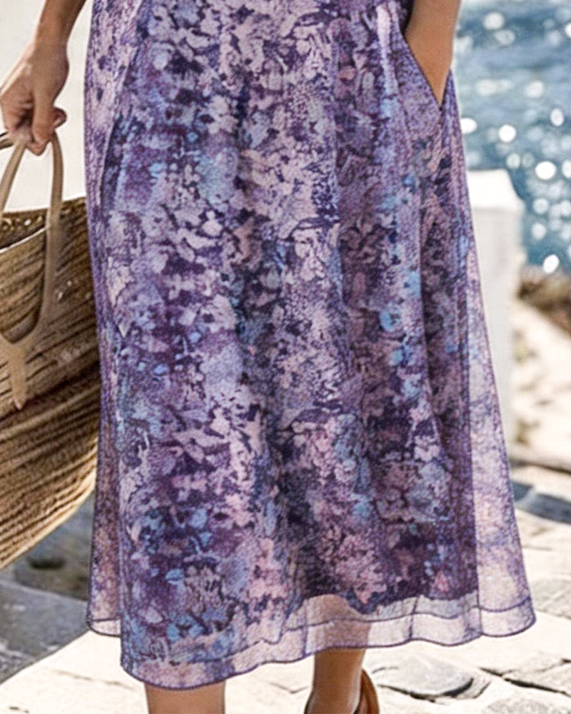 Floral Print Round-Neck Short-Sleeve Dress