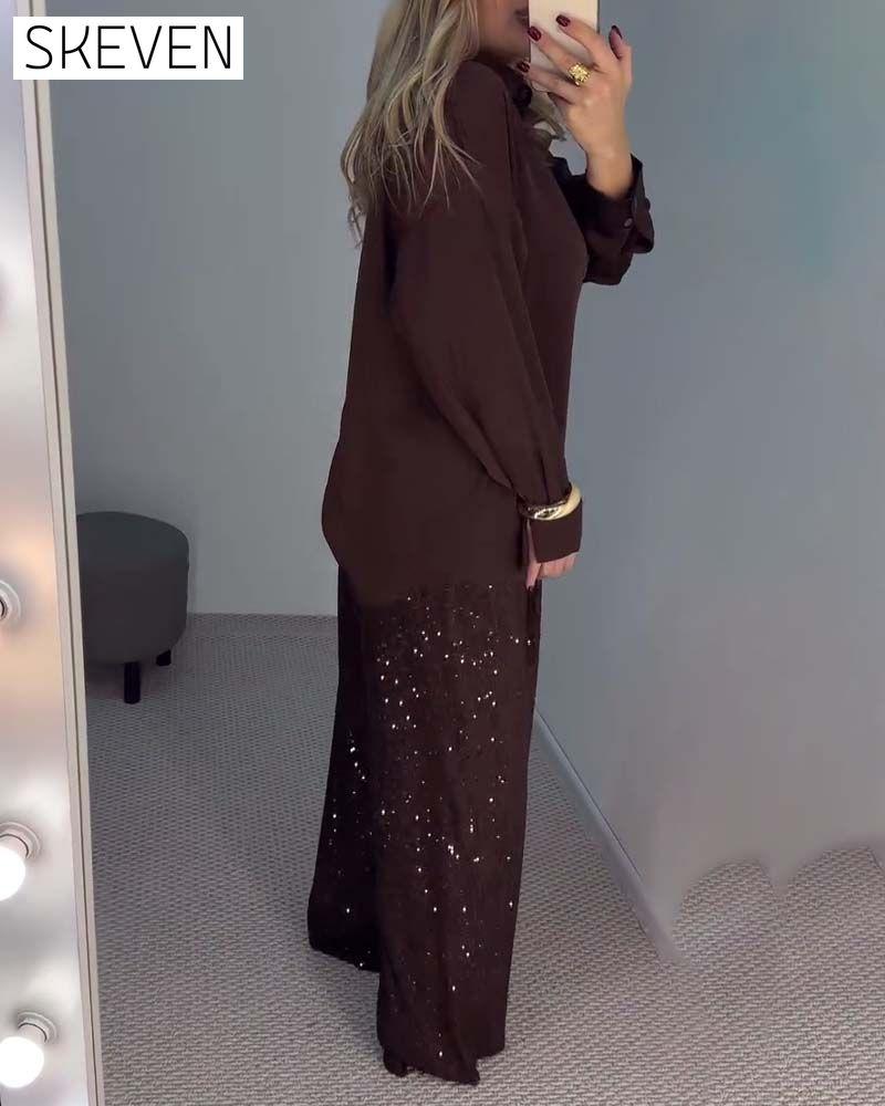 Lässige Paillettenhose mit weitem Bein