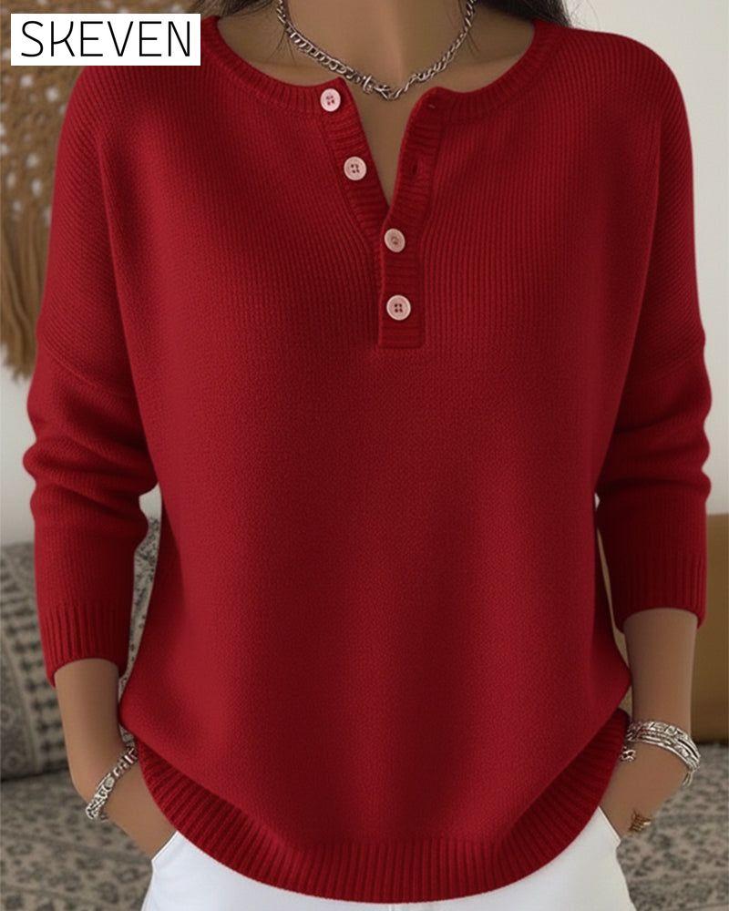 Long-Sleeved Button-Down Solid Color Jumper