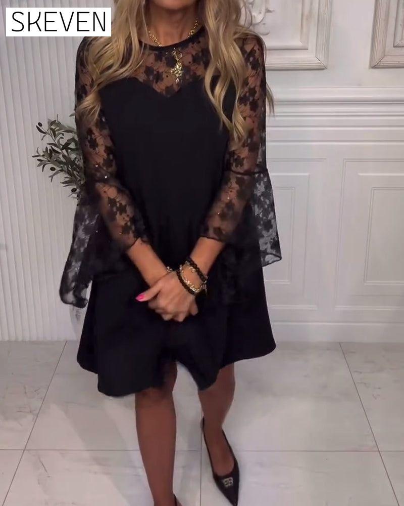 Solid Color Bell Sleeve Patchwork Dress
