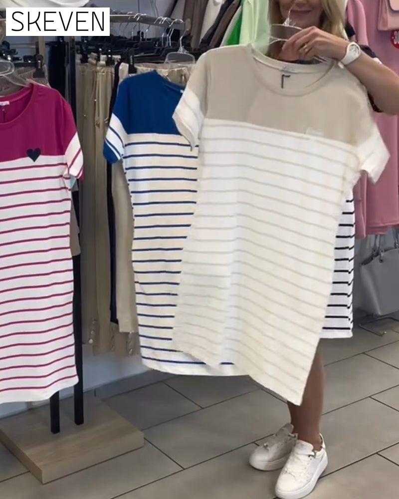 Crew Neck Casual Striped Dress