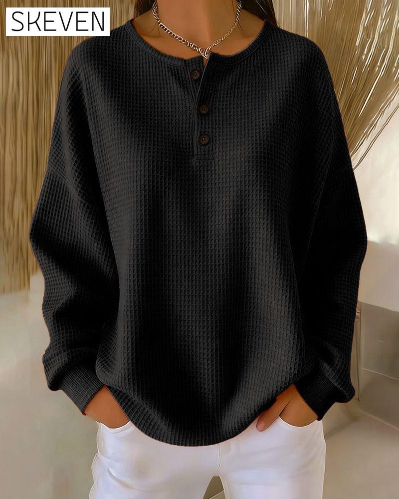 Fashionable Casual Solid Color Long-Sleeved Sweatshirt