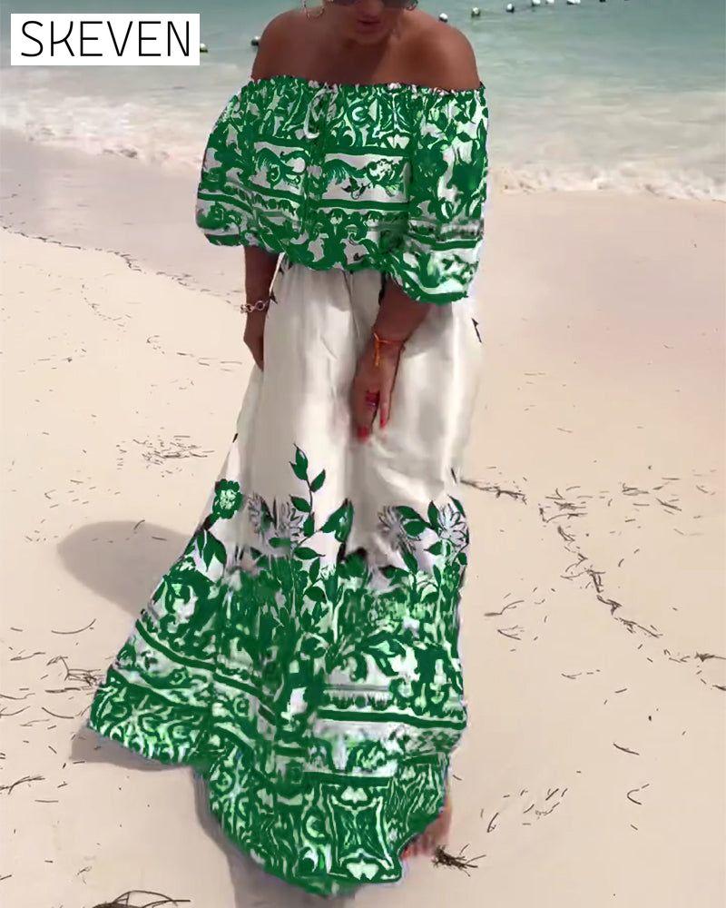 Off-Shoulder Printed Resort Dress