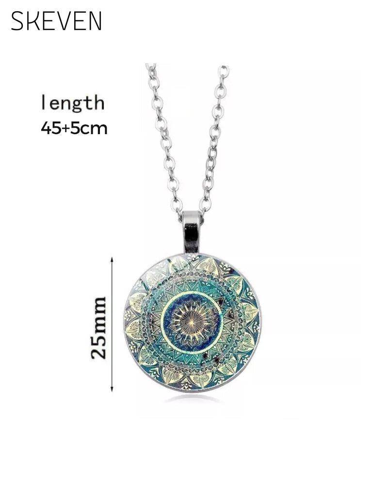 Mandala-Blumen-Edelstein-Halsketten-Set
