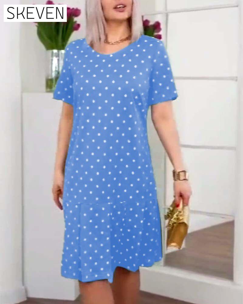 Polka dot print short sleeve casual dress casual dresses summer