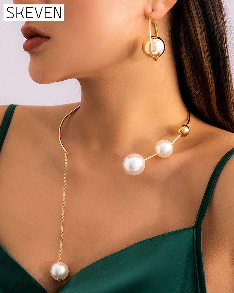 Faux pearl women's clavicle necklace