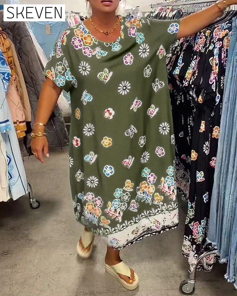 Oversized bedrucktes, lockeres Kleid