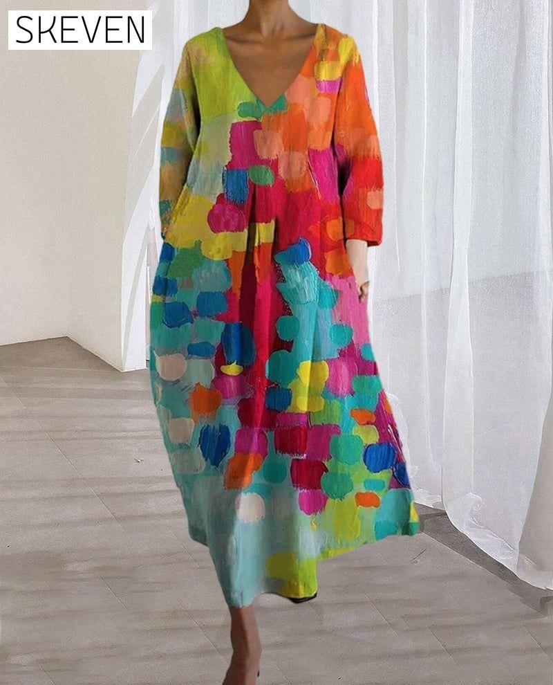 Colorful print v-neck dress 2023 f/w 23BF casual dresses Clothes Dresses spring summer
