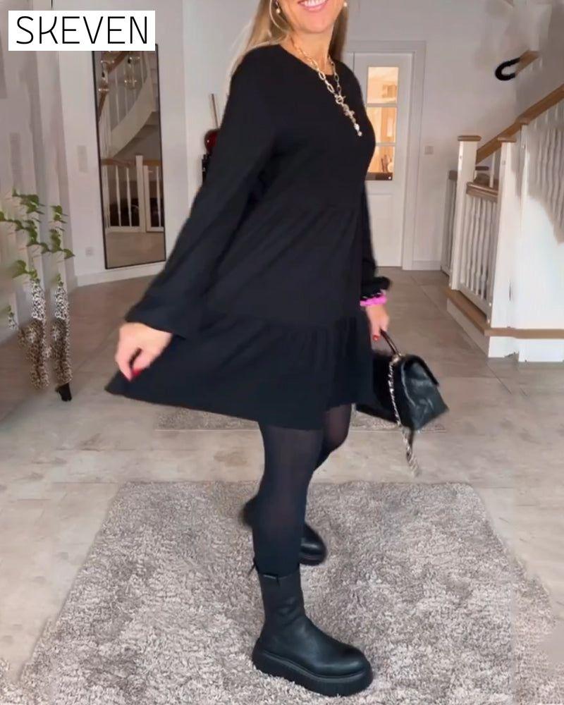 Simple solid color long sleeve dress