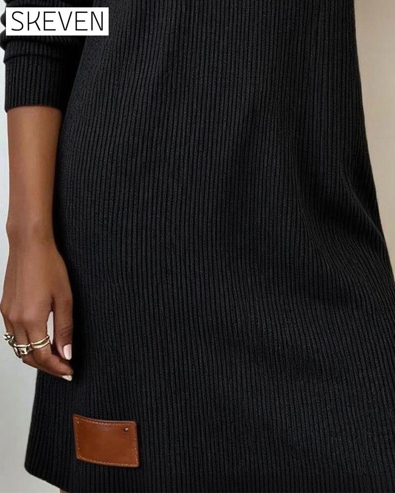 Pile Collar Long Sleeve Straight Dress