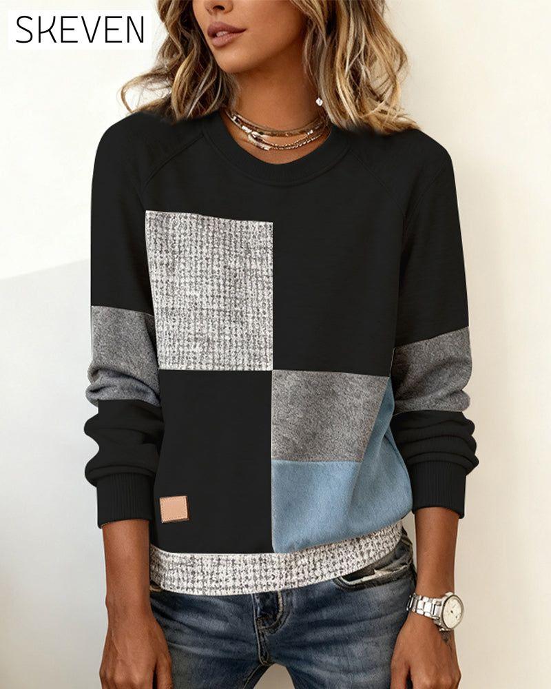 Lässiges Sweatshirt mit Rundhalsausschnitt und Kontrastfarbe