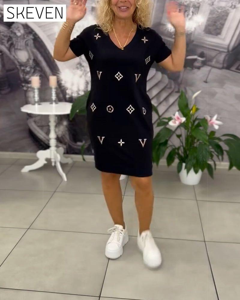 Fashion V-Neck Short-Sleeved Dress