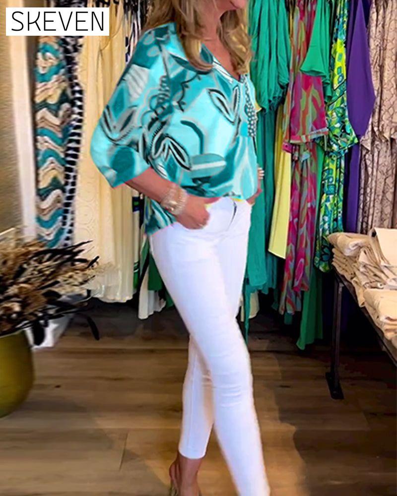 Long Sleeve Loose Printed Blouse