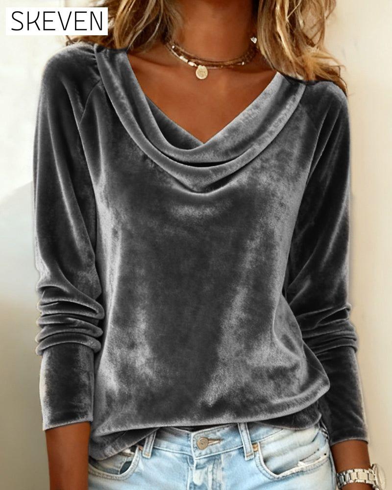 Velvet Solid Color Long-Sleeved Top