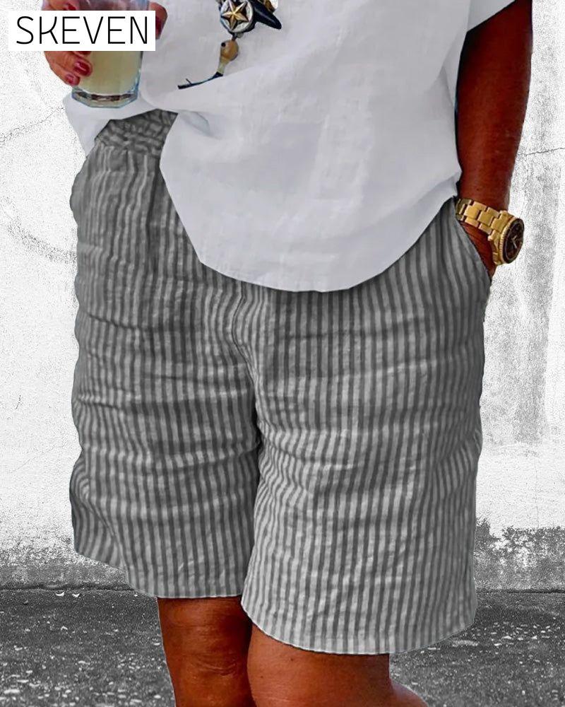 Shorts mit Streifenmuster aus Baumwolle und Leinen