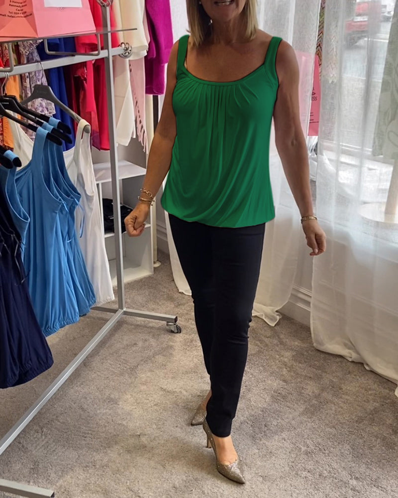 Set Pleated solid casual sleeveless top