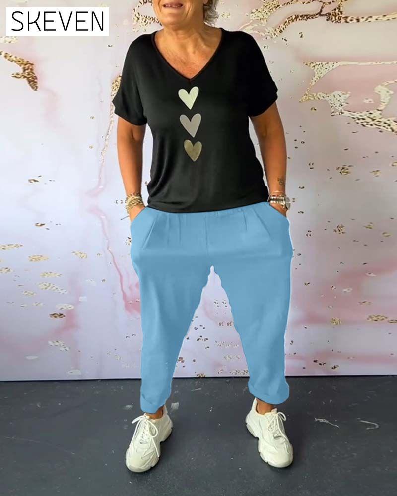 Solid color pocket comfort casual pants