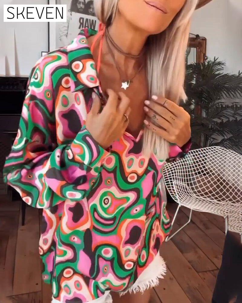 Bluse mit Print und V-Ausschnitt