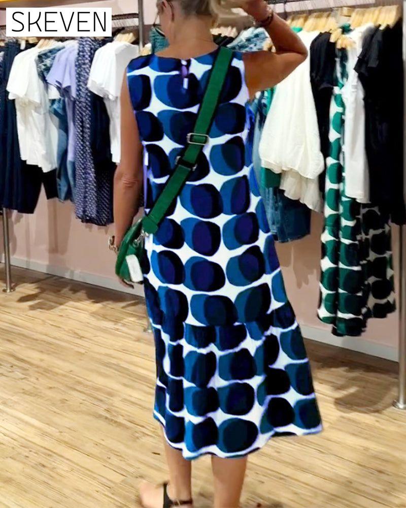 Round Neck Sleeveless Printed Dress