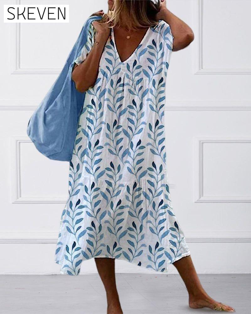 V-neck printed short-sleeved dress 23BF Casual Dresses Clothes Dresses SALE Summer