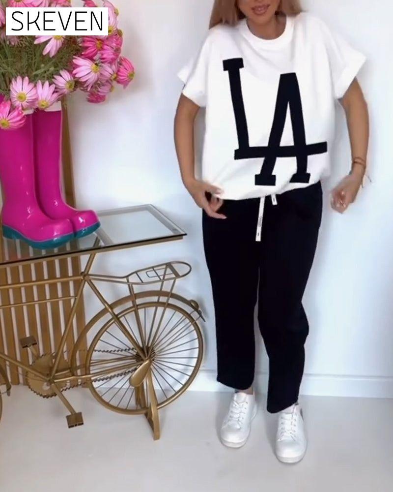 Casual Letter Print Sports Set