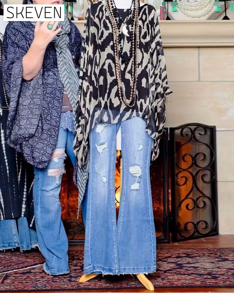 Batwing Sleeve Print Long Sleeve Blouse
