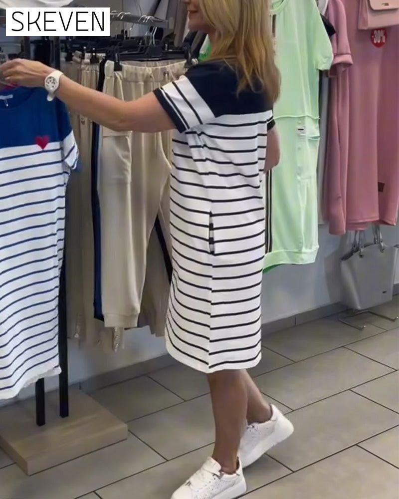 Crew Neck Casual Striped Dress