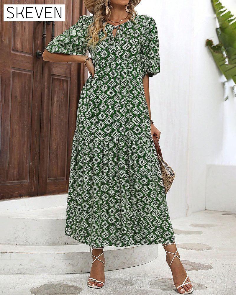 Vintage geometric print long dress 23BF Casual Dresses Clothes Dresses SALE Spring Summer