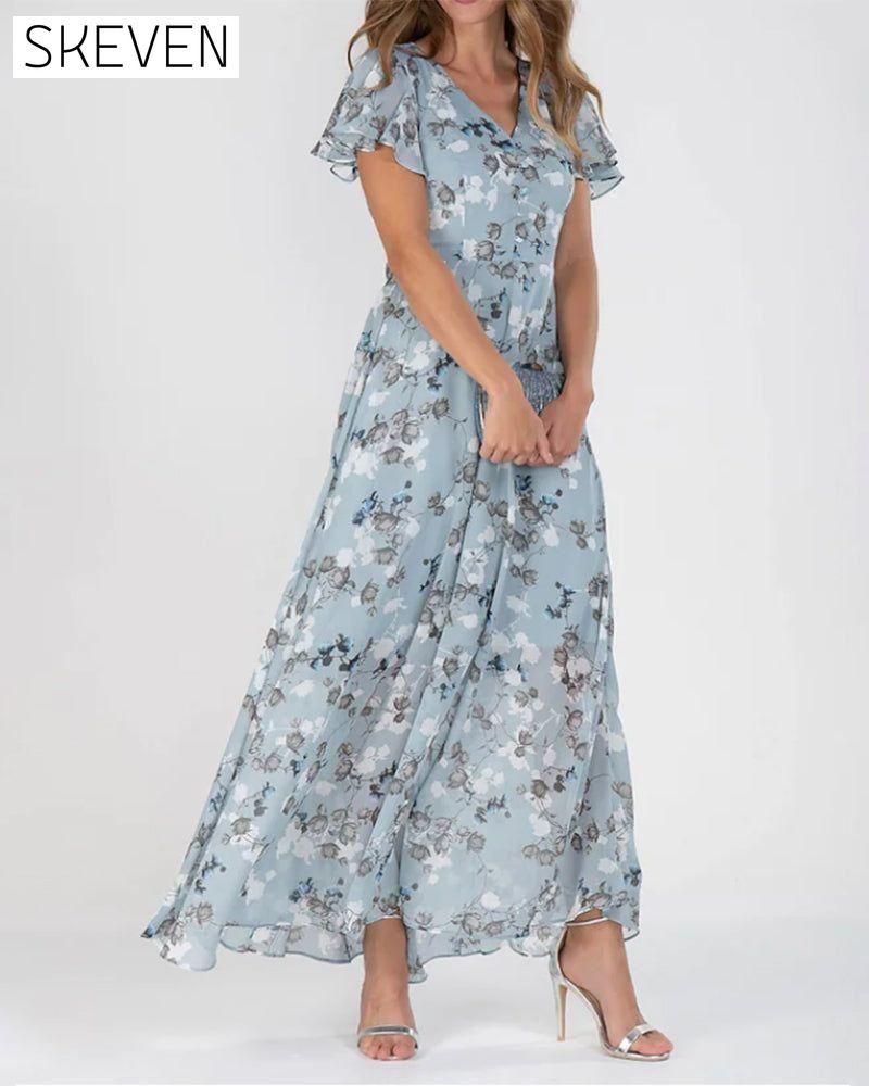Short Sleeve Long Dress with Floral Print 23BF Casual Dresses Clothes Dresses SALE Spring Summer