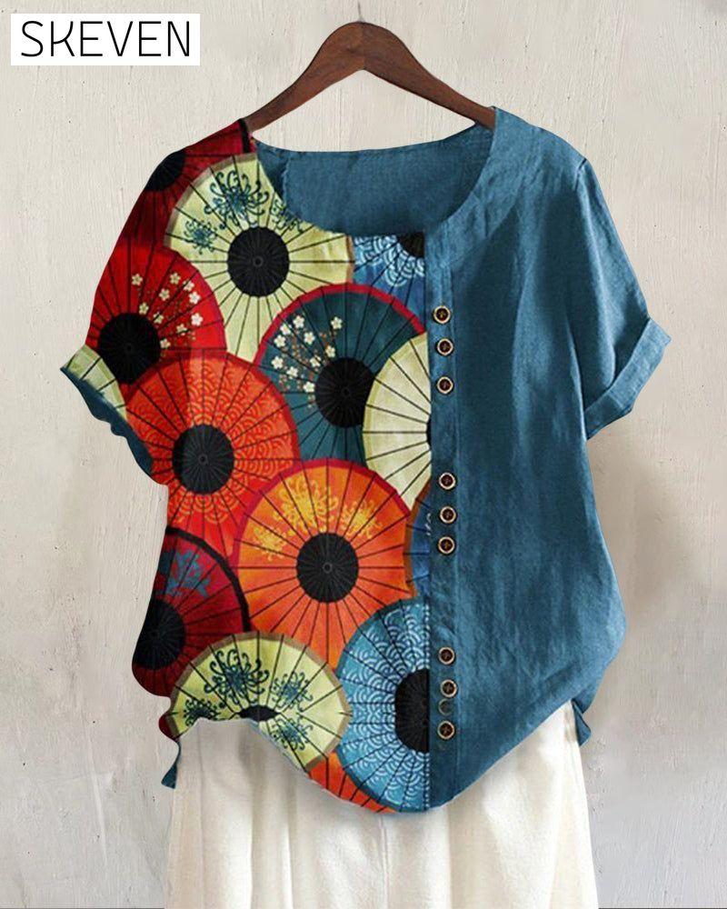 Printed crew neck T-shirt 23BF clothes SALE Short Sleeve Tops Spring Summer T-shirts Tops/Blouses