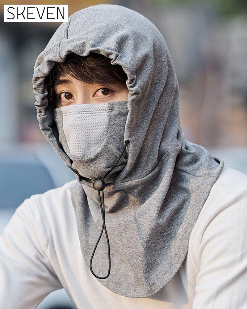 Hooded face mask with neck warmer for cycling