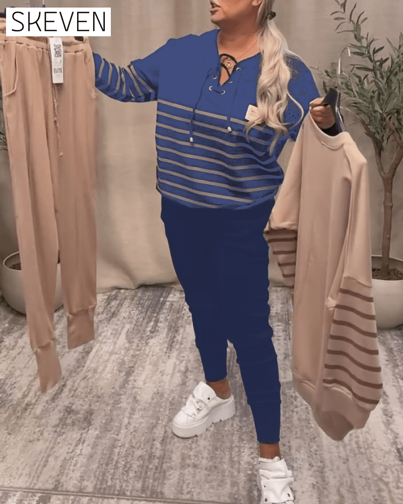Casual Striped Ankle Sports Two-Piece Sets