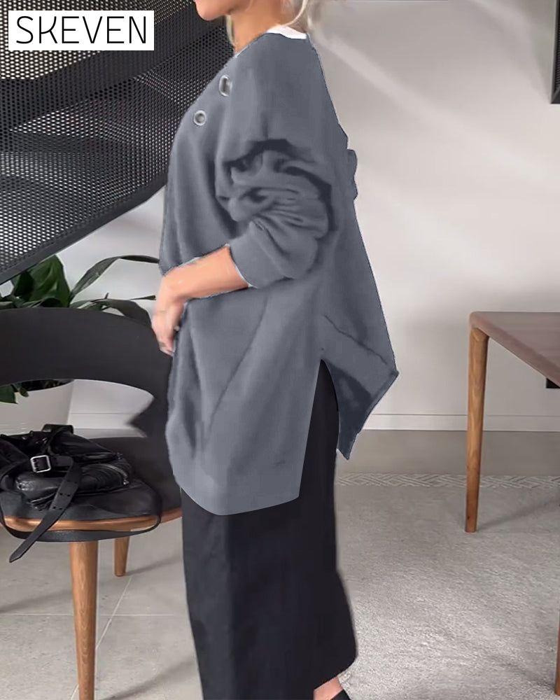 Lässiges Sweatshirt mit Rundhalsausschnitt und Schlitz in Unifarbe